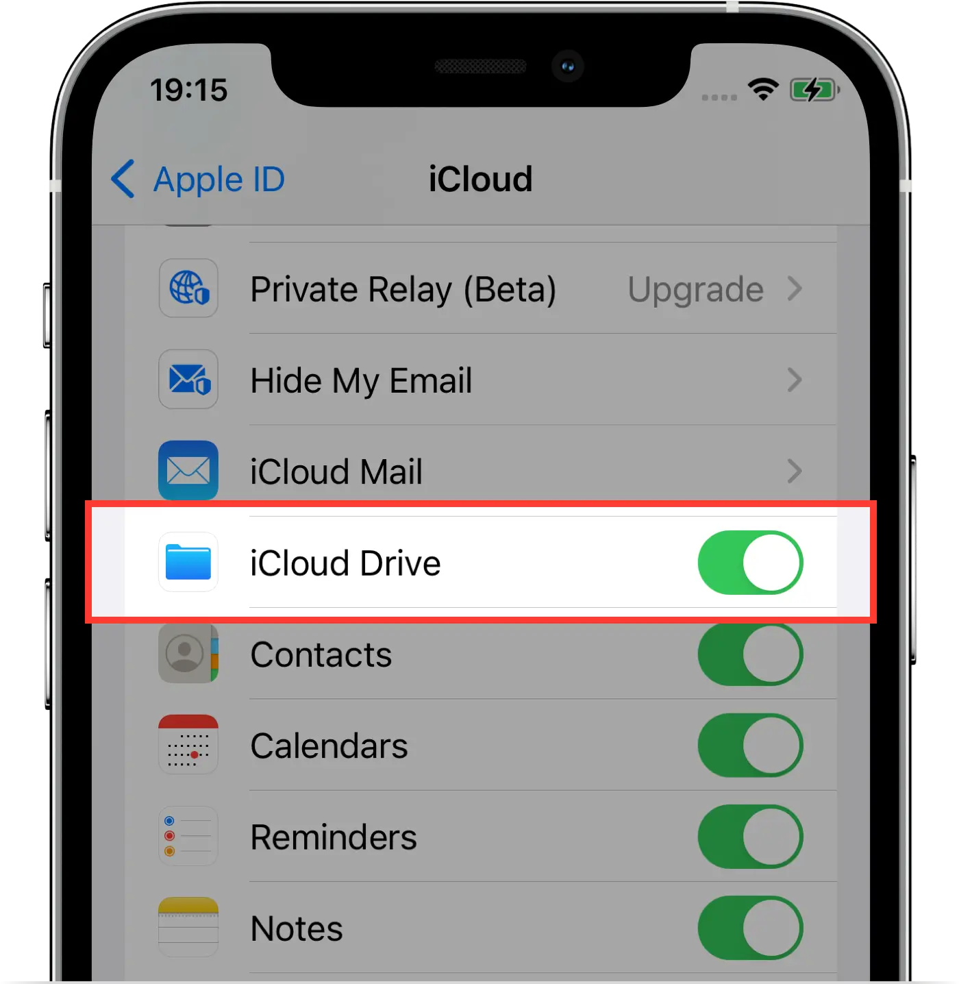 Turn on iCloud Drive on iPhone