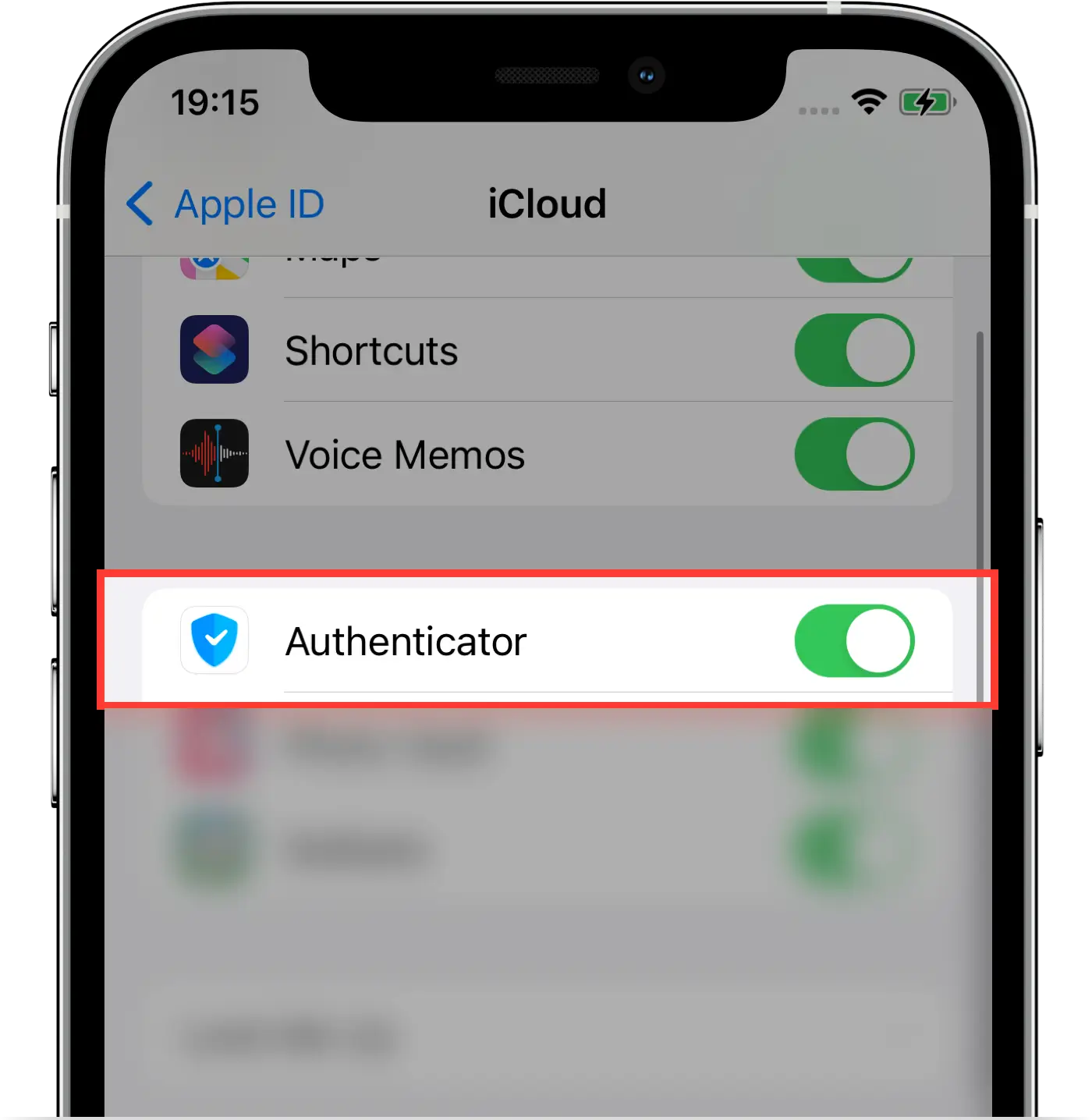 Enable iCloud Drive for Authenticator App