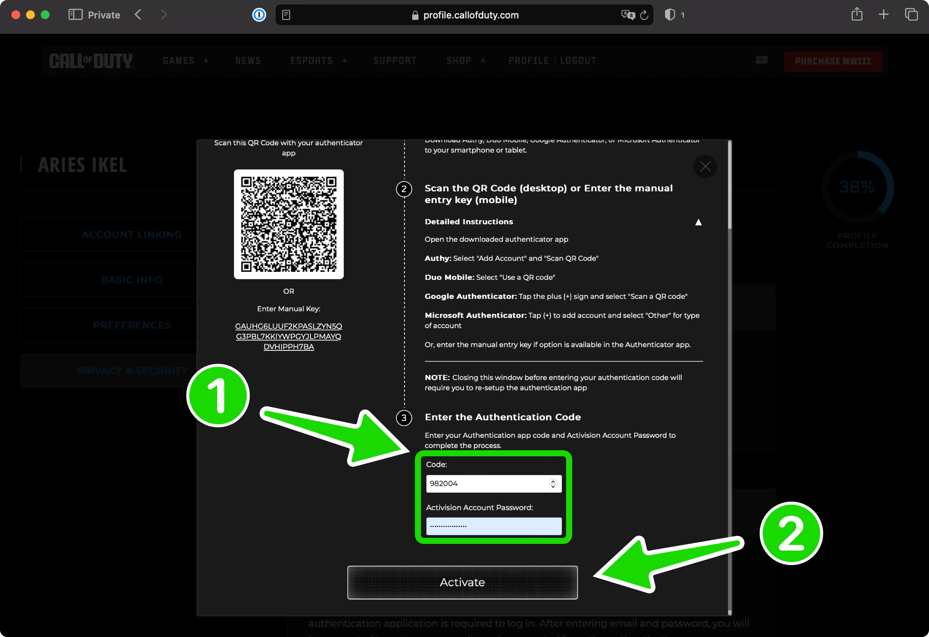 Confirm and Activate Authenticator App