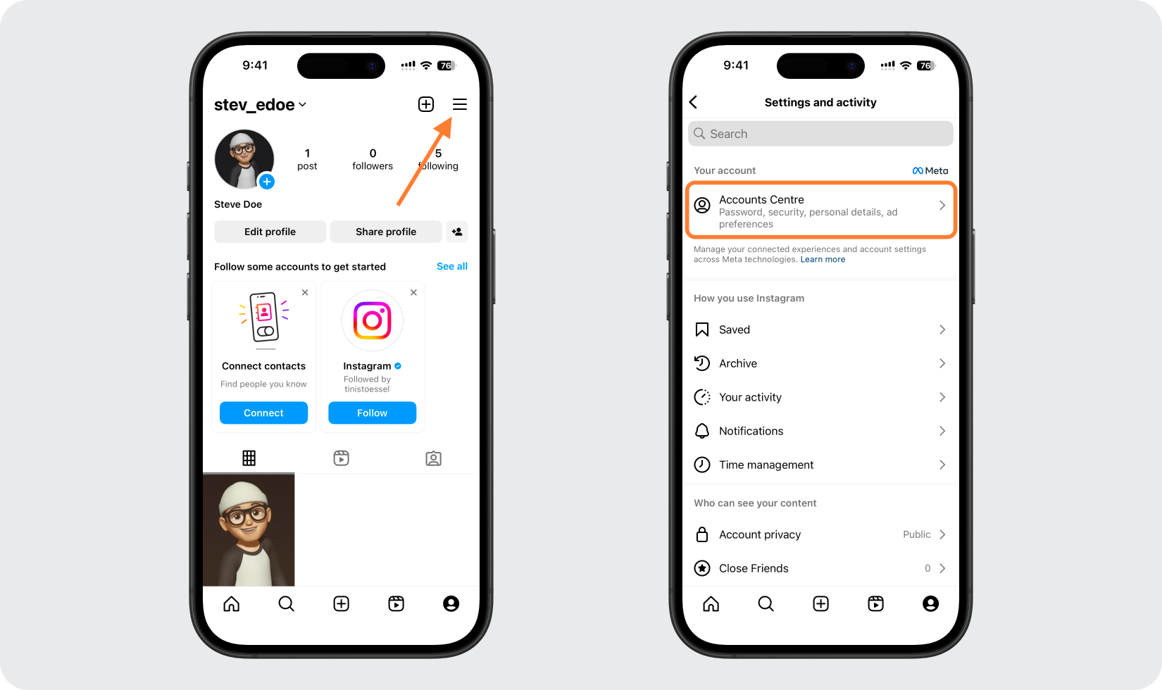 Log in to Instagram and open Account Center