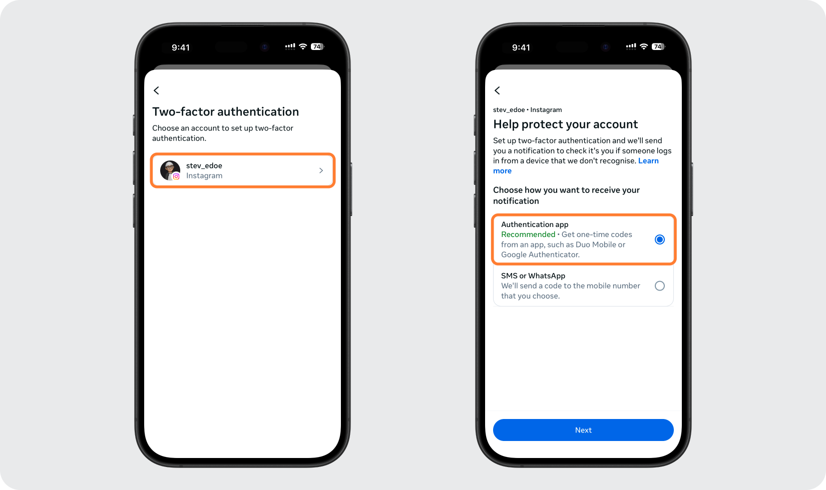Choose Your Account and Authentication Method