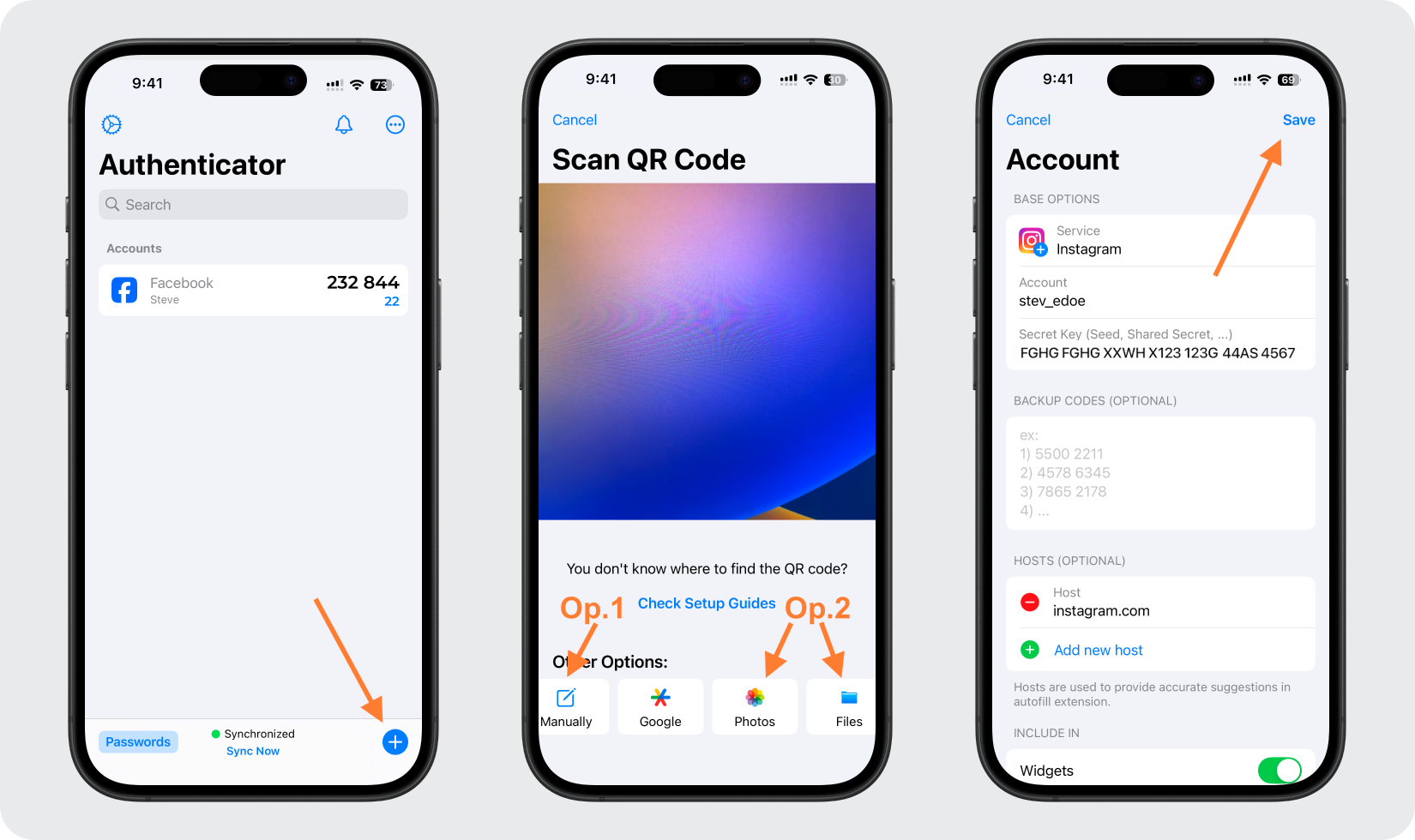 Add the Instagram account to the Authenticator App