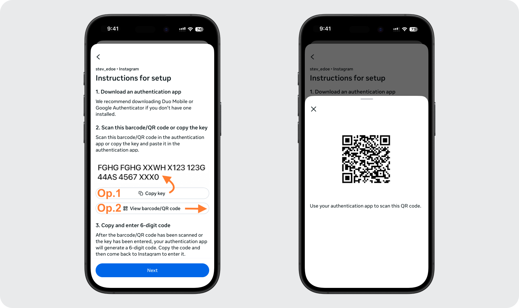 Copy key or scan the QR code