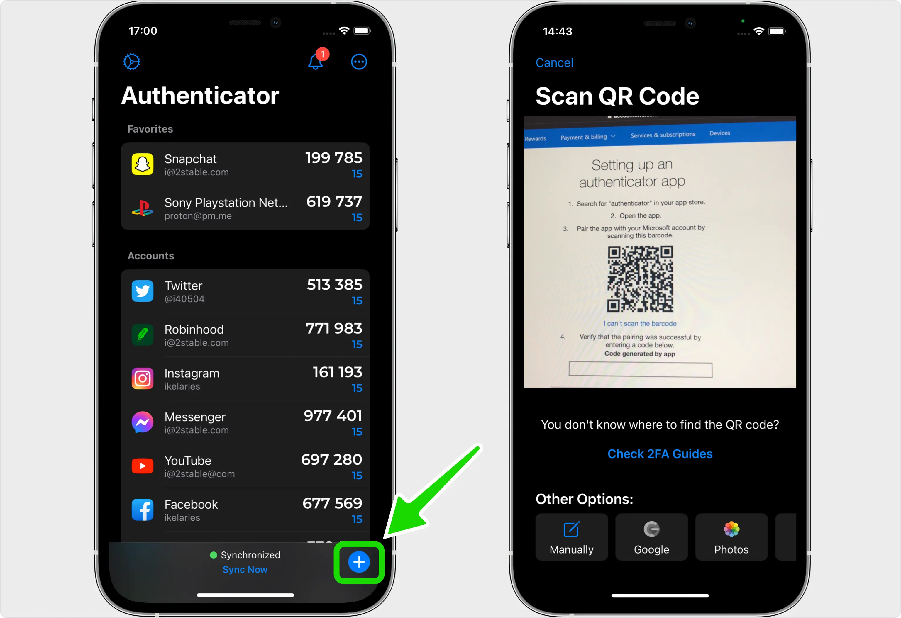 Authenticator app on mobile device scanning Microsoft two-factor authentication QR code for verification setup.