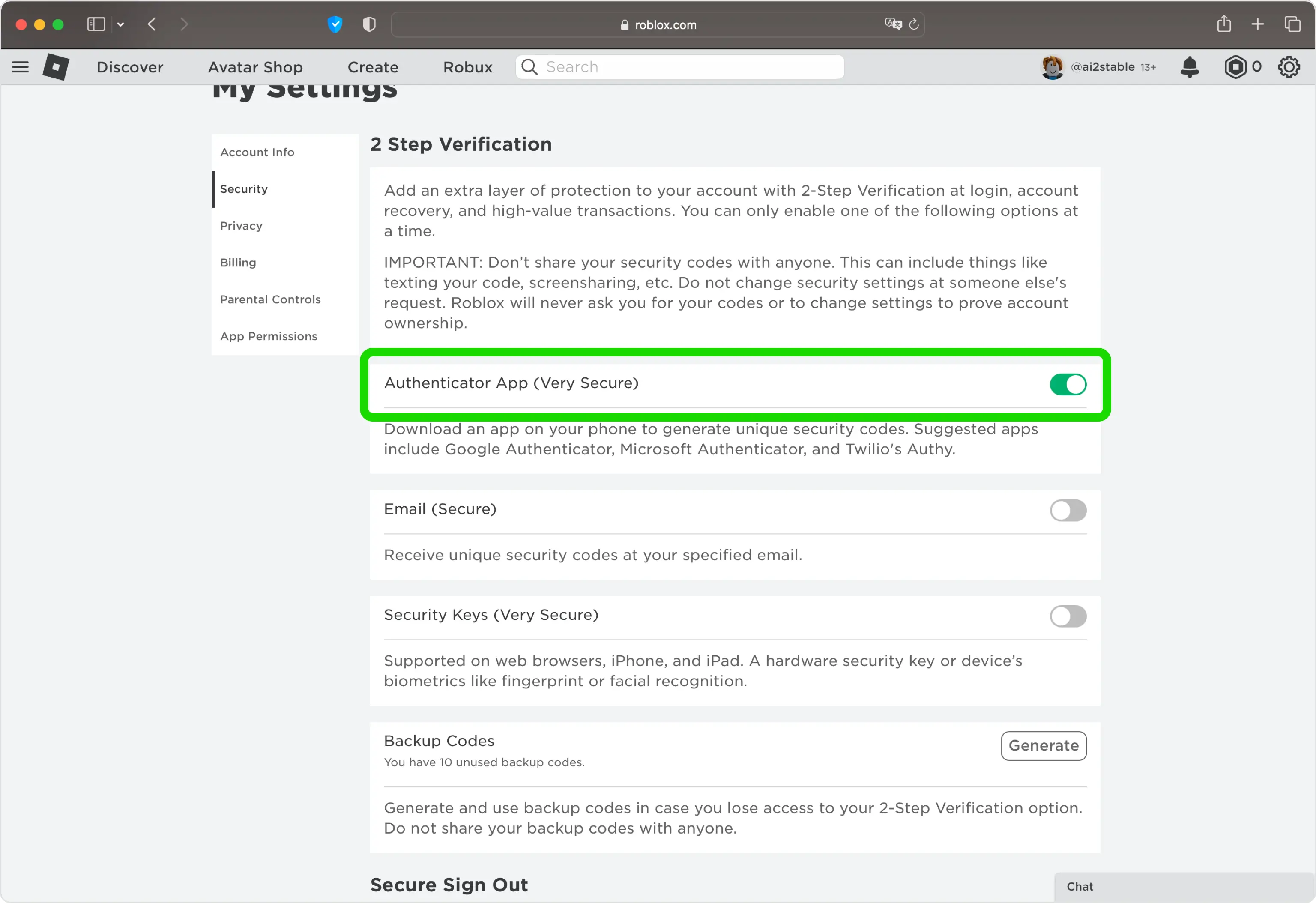 How to enable 2-Step Verification for Roblox