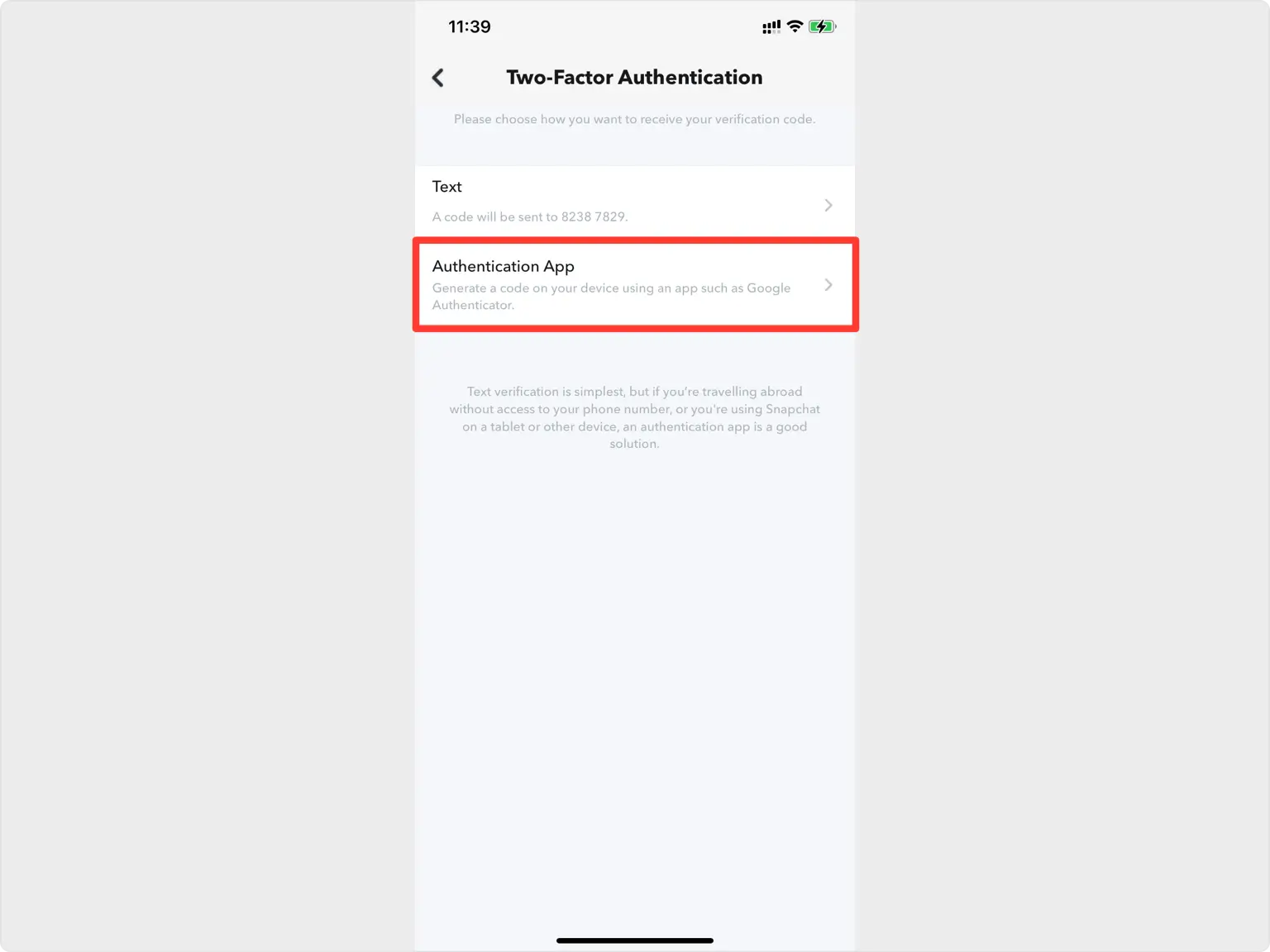Select Authentication App