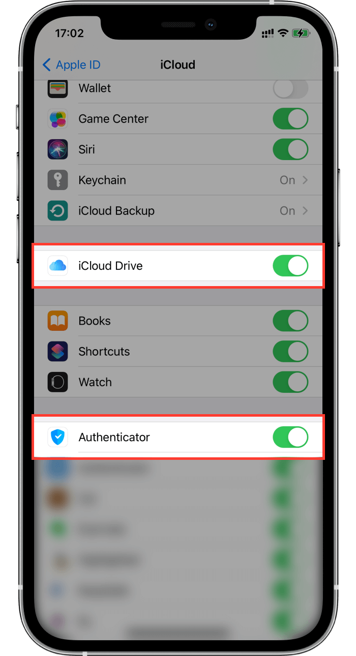 turn icloud drive on for authenticator app